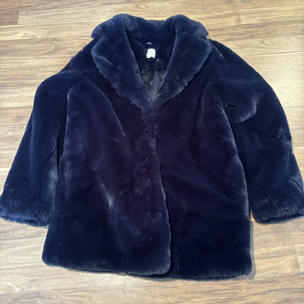Sezane Navy Blue Faux Fur Jacket Coat EU 36 172MAN039